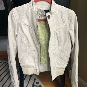 Moda International White Leather Jacket Size Small